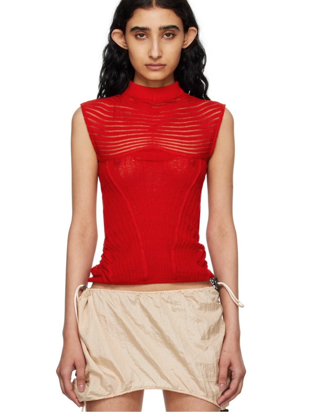 Isa Boulder SSENSE Exclusive Red Calm Sleeveless Mock Neck Top